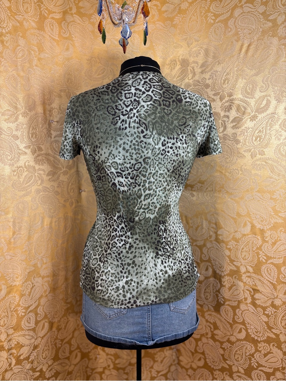 ✨Vintage Y2K Boho Green Leopard O Ring Blouse✨ - Picture 4 of 5